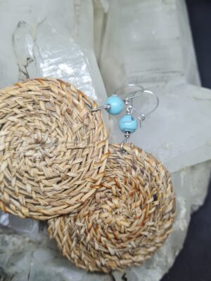 Aros de Junco con Turquesa y Gancho de Plata