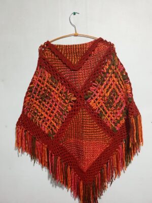 Poncho Rojo Matizado Talla L – Lana de Oveja: Explosión de Color y Calidez Artesanal